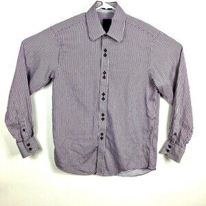 Parc 81 Dress Shirt Men Medium Double Button Flip Cuff and Collar Purple Stripe